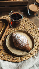 Freshly baked croissant with tea
