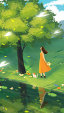 a Girl with Scenery by the River