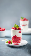 Healthy yogurt with raspberry and mint