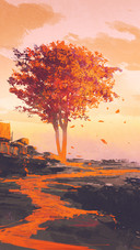 The autumn trees on the mountain top