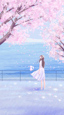 The Girl and the Cat under the Peach Tree