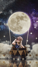 Cute Girl in Moon Balloon