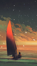 Sailboat in The Sea with The Evening Sunlight