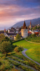 Beautiful Town at The Foot of The Mountain
