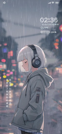 在雨中带耳机
