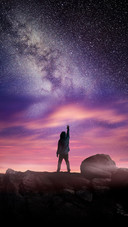 Man Raised His Hand Standing Alone Under The Stars
