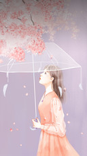 Girl With Umbrella Standing Under Flowers