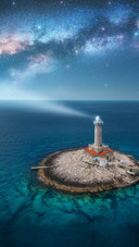 Lighthouse in the Night, Guiding Vessels with Its Beam