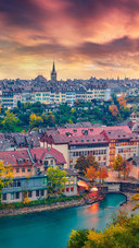 A Town by The River Under Beautiful Clouds