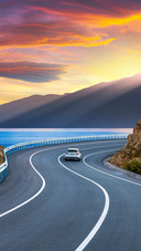 Serene Road to the Sunset, Ocean and Mountains in View