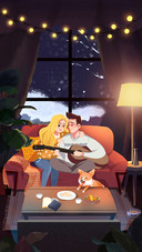 A Couple Singing on Sofa in Winter