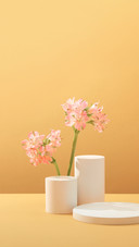 A Front View of White Podium Decorated with Flower