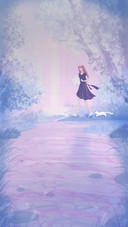 Girl And cat Walking in The Forest