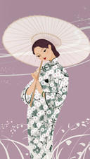 Beautiful Woman in Chi-pao And Umbrella