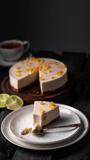 A dessert of raw lime and lemon cheesecake