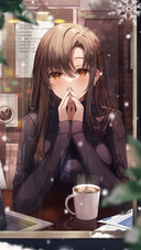 3d Illustration of Girl in Black Dress and Cup of  Coffee