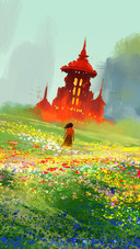 The red castle and flowers