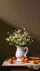 Still life with flowers and fruit