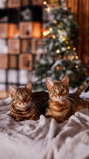 Two Cute Cats Lying on The Blanket