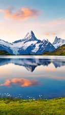 Peaks Reflected in Water Surface of Bachsee Lake