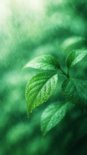 Green leaves in the grain rain
