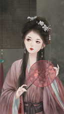 The Girl in The Classic Clothes is Holding The Fan
