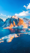 Aerial View of Reine and Hamnoy at Sunrise in Winter