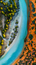 The aerial view looks like a round sapphire