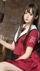 红裙少女的休闲时光