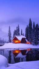 Little Wooden House by The Emerald Lake in Winter