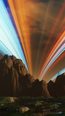 The light trails on the mountains