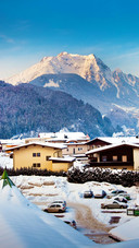 Snow Covered The Village at The Foot of The Mountain