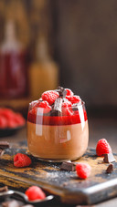 Chocolate panna cotta with raspberry jelly