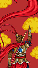 The Monkey King Points to The Sky in His Armor