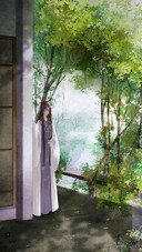 Woman in Classical Dress Stands Under The Tree