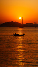 The sea and the setting sun embrace each other
