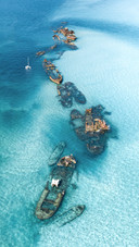 Aerial view of the sunken ship in the sea on morton