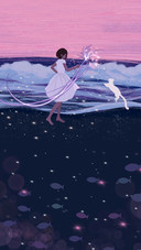 Girl And Cat Playing at The Beach