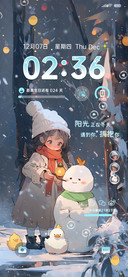 冬日温暖雪人和女孩