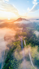 Overlook the sunrise on the roof ridge mountain from a