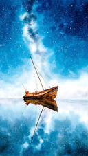 Watercolor Painting - Abandoned Ship with Milky Way