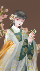 Beautiful Girl in A Long Dress is Holding Flowers