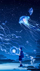 Fantastic Night with Big Jellyfish