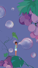 Grapes and Bubble Blowing Boy