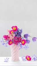 Beautiful spring flowers in pink vase