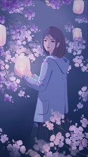 The Girl Stand in The Flowers With A Lantern in Her Hand