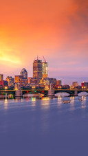 Bridge in Boston city with night and sunrise morning sky