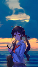 Cute Girl Holding A School Bag by The Sea