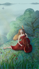 Girl Sitting on The Grass And Playing The Cello