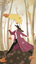 Lovely Girl Walking in Autumn Forest